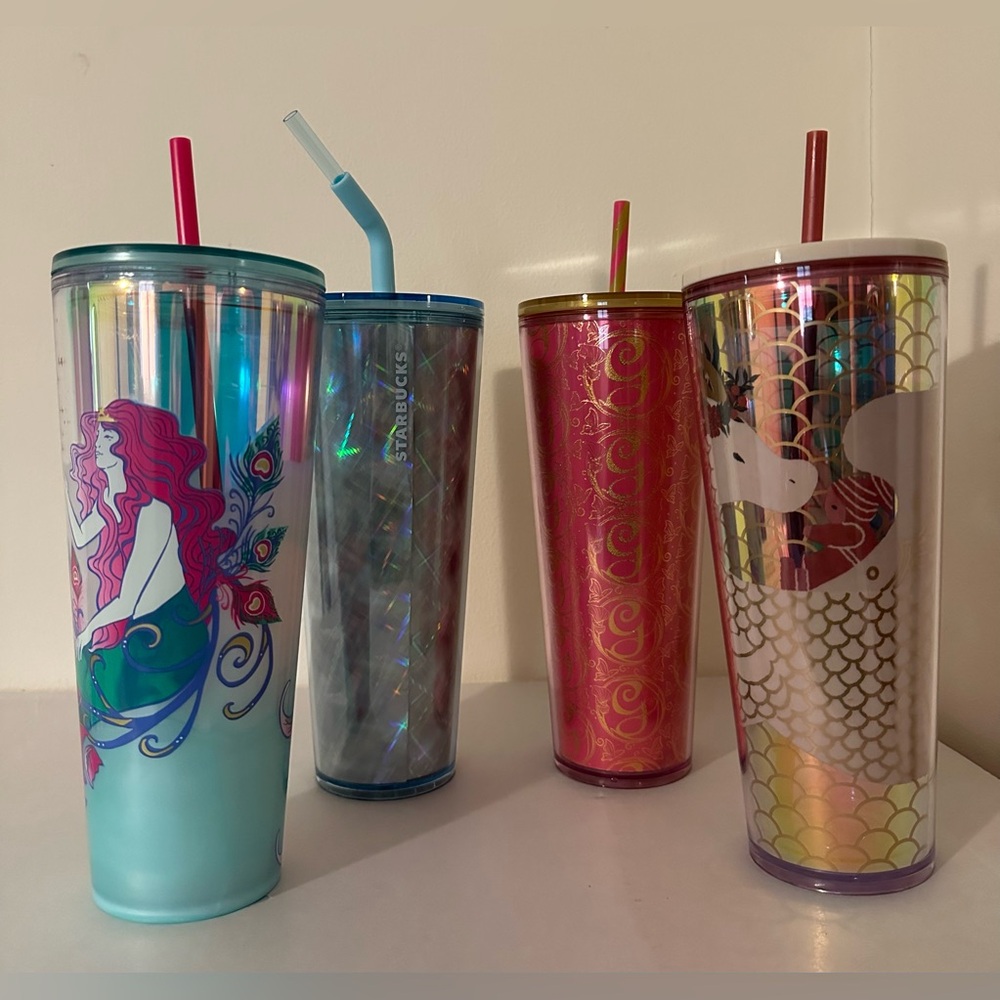 Starbucks Tumbler Set Lot 4 Wicked Glinda Dragon Lunar Mermaid Hologram